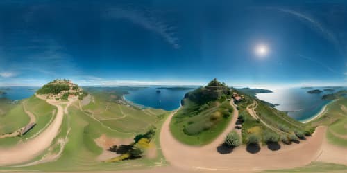 hill top with ocean and town down the hill amazing view