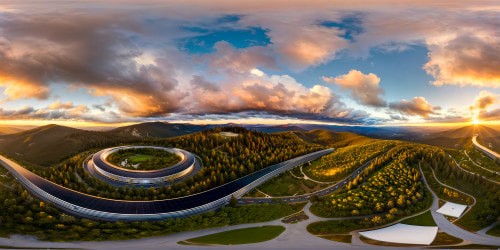 A cutting-edge technological marvel, the Apple Park event unfolds in flawless detail; featuring sleek architecture, sparkling glass panels, meticulously landscaped gardens under the golden rays of a setting sun, embodying perfection in ultra-high resolution.