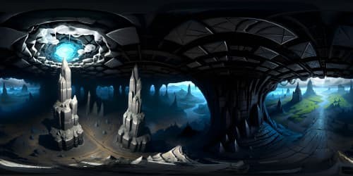 Masterpiece caliber, ultra-high resolution, VR360 cave interior, storm cataclysm environment, swirling tornado backdrop. Storm ravaged terrain, shrouded in grayscale. Dramatic high contrast, confining cave aperture, atmospheric illumination, cascade of torrential rain. VR360 vista of staggering cave profoundness, vast stalactites, stalagmites.