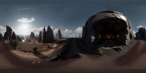 Ultra-realistic VR360 landscape of desolation, Ken the Survivor-inspired barrenness. Ultra high-res VR360 detailing: broken architectural shards, wind-tossed dust. Masterpiece-level visual quality, intense isolation sensation, post-apocalyptic aesthetic.