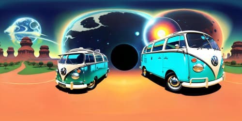 70s era-inspired scenery, Volkswagen Bus, lava lamps, vinyl records, hippie murals. Style: Ultra-high resolution, vibrant colors, detailed textures, realistic lighting, VR360 perspective.