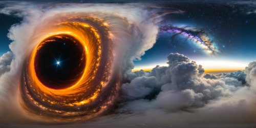 In the boundless cosmic canvas, a mesmerizing spiral galaxy twirls gracefully around a majestic, swirling black hole, immortalized in flawless ultra-high resolution, revealing every intricate detail of cosmic dust and celestial grandeur.