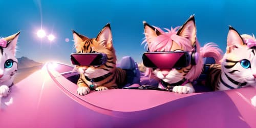 barbie boy wearing pink vr glasses with cute cat ears 