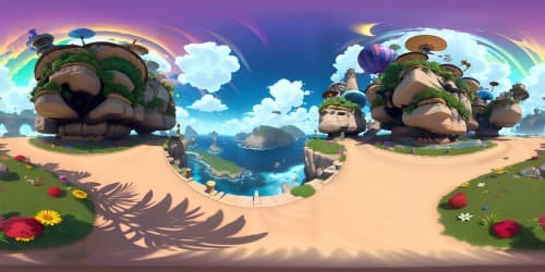 Rayman 2 inspired VR360 scenery, vivid colors, iconic landscapes in ultra high resolution, focusing on the fantasy, surreal art style, a visual masterpiece in VR360