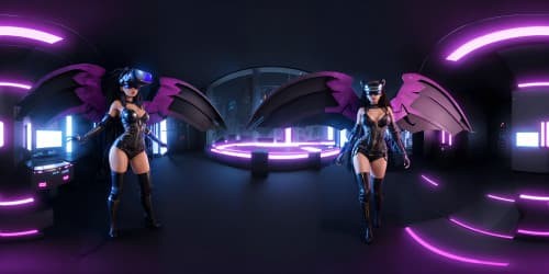 three black african american women wearing long boots and sexy bikinis. they are sorceresses with magic powers.one woman has long dreadlocks and wings. one woman is riding a giant spider with glowing red eyes.