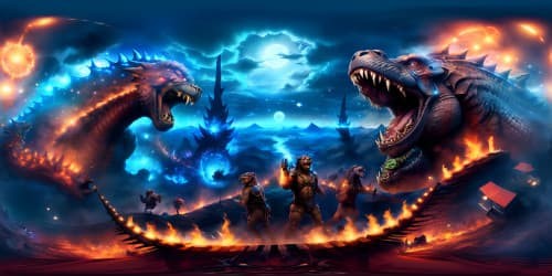 Godzilla and Kong seperately standing