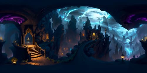 VR360 masterfully crafted scene, ultra-high-resolution. Environnement featuring dragon's lair, shadowy caverns, cascading gemstone formations. Ethereal princess figure, glowing amidst dragon scales. Style: fantasy realism, cinematically grandeur.