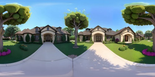 1980s Sacramento luxury home, brick exterior, sprawling lawns, VR360 polished marble interior, regal chandeliers, velvet drapes, vintage furnishing, teakwood detailing. VR360 view, lush suburban neighborhood sunset, pastel-hued skies, in ultra-high res. Pixar-style visuals, nostalgia-inducing ambience, premium quality, masterpiece landscape rendering.