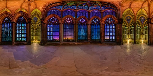 Majestic Gothic cathedral under a starlit sky, intricate stone carvings bathed in moonlight, stained glass windows glowing vividly, casting multicolored light across the vaulted ceilings, ultra high resolution showcasing every flawless detail.