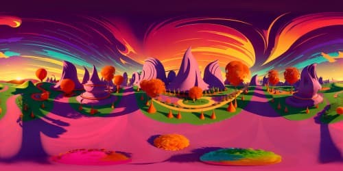 VR360 scene, sublime sunset, radiant hues of gold, pink, orange, cascading across the vast sky canvas. Silhouettes of distant mountains, delicate tracery of trees in foreground. Ultra-high resolution, masterpiece-worthy, stunning beauty.