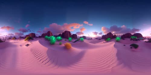 Masterpiece quality VR360 neon beach scene, ultra-high resolution. Luminous, shifting sands, glowing palm silhouettes, radiant coral reef in the distance. Style: Digital art realism, vibrant neon colors, precise detailing.