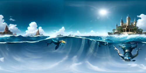 Ariel swimming in the sea, with his head above water, cute