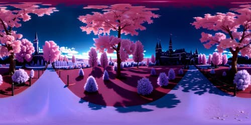 VR360 castle view, gothic stone towers, fortress silhouette against dusk sky, eerie moonlight casting shadows. Ultra high-res textured surfaces, chiaroscuro effects. Grandeur and detail, Pixar-style rendering. VR360 experience, like stepping into a fantasy masterpiece.