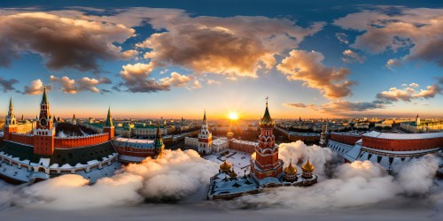 A flawless, ultra high-resolution masterpiece capturing the grandeur of the Moscow Kremlin, with dazzling onion domes shimmering under a golden sunrise, intricate details and majestic spires flawlessly rendered, like a breathtaking sunrise painting come to life.