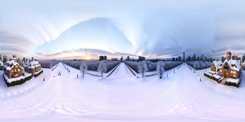 VR360 winter fantasy-art style, New York skyline masterpiece, ultra high res. White-clad skyscrapers, Central Park draped in frost, VR360 splendor. Snow-glazed edifices, sparkling icicles, city lights twinkling, ultra HD. Enchanting, impeccable quality, visual feast.