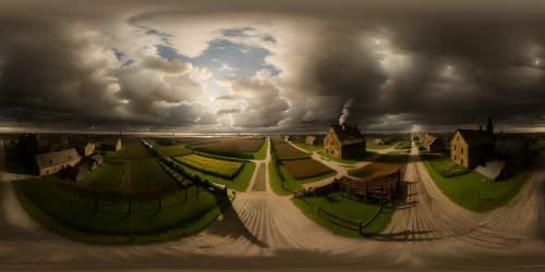 Ultra high-resolution VR360, masterpiece of Silent Hill inspired ambiance, misty landscapes, decaying structures, ominous sky overrun by dark clouds. Style: photo-realistic with a touch of horror, eerie glow from the moon. 