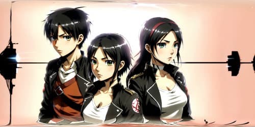 attack on titan Mikasa(in black hair and black )eyes and Eren (in black hair and black eyes)