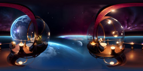 Restaurant floating in space surrounded by glass