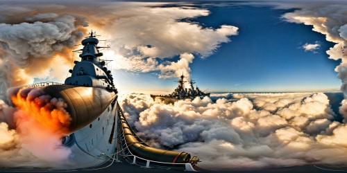 Expansive, flawlessly detailed depiction of the mighty battleship Yamato at sea, gleaming in the brilliant sunlight, towering smoke stacks billowing, majestic waves crashing around, high-resolution, showcasing every rivet and cannon in perfect clarity.