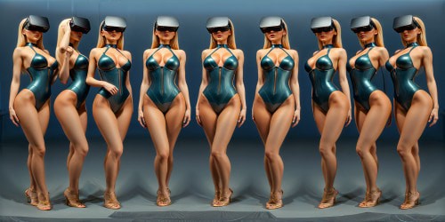 Ultra-high res VR360, masterpiece elegance, supple skin details, captivating curves, multiple models' line-up. Softly lit full figures, magazine-inspired aesthetics, proud full body glow. Profound exploration of form, idealized shapes, VR360 erotic artistry. Full-figured glory with soft light illumination, ultra-high res quality.