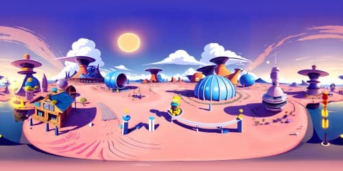 VR360 panorama, ultra high resolution, Simpsons-themed. Grotesque caricature detailing, Springfield landmarks, perfect pastel palette. Homage to Matt Groening's universe, fantastic VR360 masterpiece.