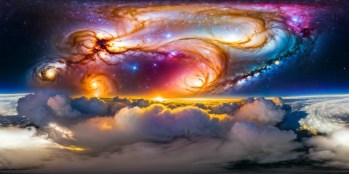 Vast 3D universe rendered flawlessly in Ultra HD 8K, featuring an immense swirling galaxy with radiant stars, shimmering nebulae, and cosmic dust clouds, a celestial masterpiece of unparalleled detail and quality.