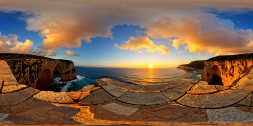 Sle bord d’une falaise au bord d’un océan déchaîné au coucher du soleil