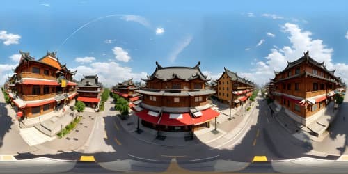 Ultra-HD, Realism-style masterpiece, VR360 Chang'an street, bustling Tang Dynasty cityscape. Historic architecture, rich detailing, urban panorama. Heightened color intensity, captivating VR360 view. Ultra-high resolution, exquisite quality.