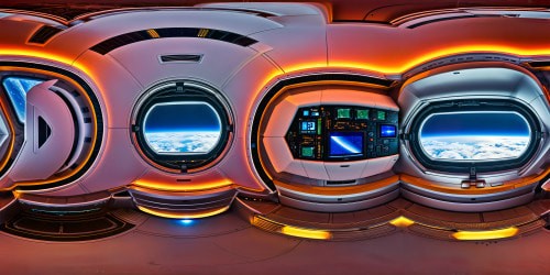 A futuristic starship hangar within a bustling space station, where sleek metallic surfaces gleam under ambient neon lights, intricate details and advanced technology rendered in flawless Ultra HD glory, epitomizing the pinnacle of sci-fi artistry at its finest.