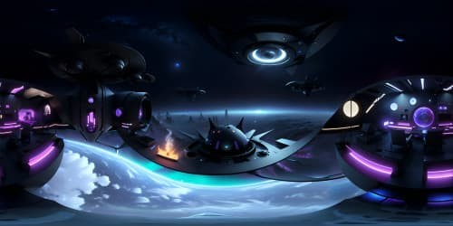 Ultra high-resolution VR360, masterpiece quality, sci-fi chalet suspended in galaxy. Surreal space vista dominating view, sparkling cosmic dust, nebula swirls. Futuristic chalet, minimalistic lines, elegant design. Picasso-inspired style, bold color contrasts.