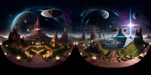 VR360, ultra-high-res, Hogwarts architecture, Star Wars universe fusion, cosmic scenery. Quidditch pitch nebula, Millennium Falcon-esque broomsticks, Sith-inspired Sorting Hat. Masterpiece quality, VR360 elegant blending of fantasy realms.