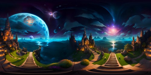 VR360 ultra high-resolution, vivid masterpiece, crisp details, texture depth, vibrant color spectrum. VR360 precision-styled, fantastical sky views, astonishingly real celestial bodies, immersive cloud formations, intricate patterns. Minimalist foreground, ethereal aesthetic.