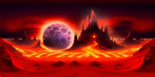 Berserk Eclipse masterpiece, VR360, ultra high res, monstrous apostles circling above, ghastly grinning face in crimson sky. Blood red clouds, Fantasia-like. Moonlight obscured, darkness reigns supreme. Hand of God hovering, ethereal. Raw, dark, gritty aesthetics, anime-style rendering. VR360, chilling, fearsomely surreal.
