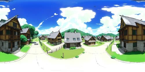 VR360 ultra high res view from Hokage Tower perspective, Konoha Village landscape, signature anime style, finesse detailing for masterpiece scene, top-notch quality, Naruto-universe inspired VR360 immersion.