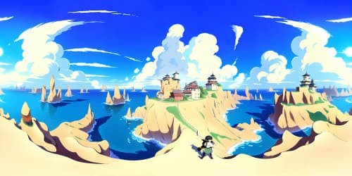 Ultra high-res VR360 masterpiece, sweeping cityscape at midnight by ocean's brink. Amplified surreal red-light district in neon blaze. VR360 tranquil ocean reflections, fantasy-inspired celestial panorama. Ethereal luminescence, unhindered grand view. Paramount quality, zenith resolution.