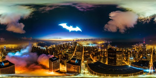 A flawless and masterful composition capturing Gotham City's skyline at night, gothic skyscrapers ablaze in neon lights, the iconic Bat-Signal illuminating the city with a dramatic aura, casting intricate shadows in an ultra high-resolution rendering befitting the Dark Knight's realm.