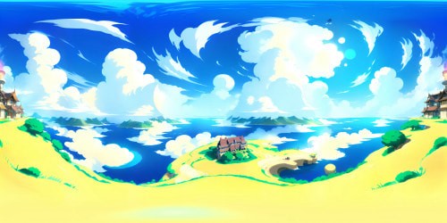 VR360 immersive view, ultra-high resolution, Pikachu-inspired clouds, VR360 perspective, sprawling sky, lively colors, anime-style rendering, masterful cloud formations, floating electrifying tail, hints of yellow hues, wide-eyed playful expression, clear blue backdrop, minimal cloud wisps.