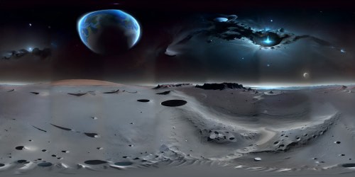 VR360 masterpiece, ultra-high resolution, lunar surface exploration. Craters, dust plains, towering moon mountains, enigmatic dark side. Earth view from moon orbit, grand cosmic expanse. VR360 immersive, super-detailed, mesmerizing moon-scape. Super-realistic style, high res visual feast.