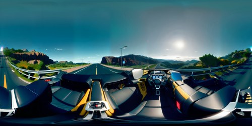 Cool sports car, gleaming chrome detailing, leather dashboard, racing stripes, VR360 cockpit view. Pixel-style rendering, vibrant colors, ultra-high res textures. Inconceivable depth, pixel art masterpiece, VR360 skyline highway backdrop.