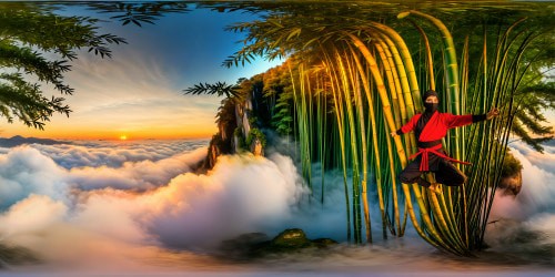 A hidden bamboo forest bathed in the soft glow of twilight, a stealthy ninja master with vivid sharingan eyes performing flawless taijutsu moves, leaves swirling in the dusk, creating a perfect, detailed, and ultra-high resolution scene.