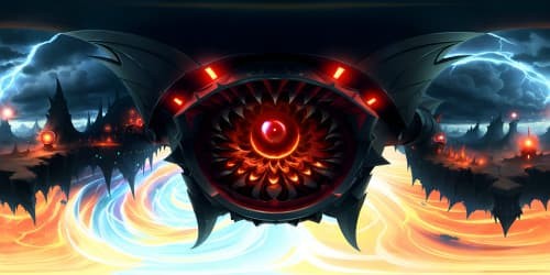 Leviathan titan VR360, blood-red eyes piercing stormy black, ultra-high-res, terror-dominant. Masterpiece of doom journey VR360. Best quality, unyielding presence in tempest-black clouds, ultra high-res VR360.