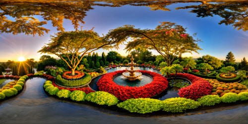 A flawlessly detailed 3D rendering of a breathtaking garden center oasis, featuring vibrant flower beds, koi ponds, ornate fountains, intricately carved topiaries, cascading waterfalls, and a spectrum of lush greenery under the perfect golden-hour lighting.