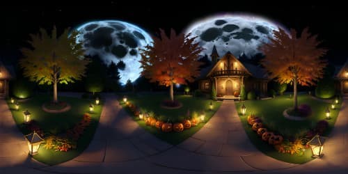 halloween autumn leaves fall harvest colored lights at night full moon skyview