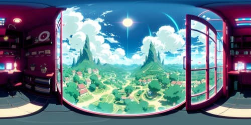 Anime masterpiece in ultra-high resolution VR360. Unrivalled gaming space, grand anime chest of unseen magnitude, multifaceted figurines. VR360 feel of soaring anime-infused shelves, myriad of game titles, multicolored gaming gear in high definition.