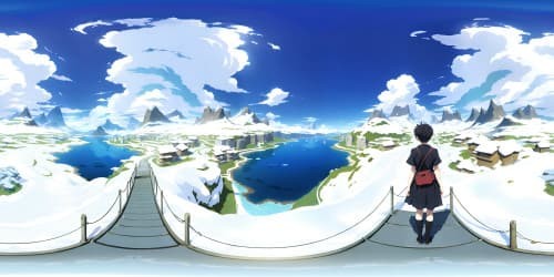 Best quality, ultra high-resolution, Wafku-style snow-capped mountains, VR360 view. Crystal-clear icy peaks, pristine alpine landscapes, VR360 perspective. Masterpiece-level detail, fantasy-inspired visuals.