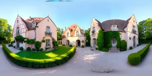 Ultra-high res VR360 masterpiece, La Chapelle-Palluau, 3 Rues des Sillons. Dreamy pastel skies, towering French chateaus, quaint cobblestone streets. VR360 angle of expansive, lush vineyards. Pixar-style animation.