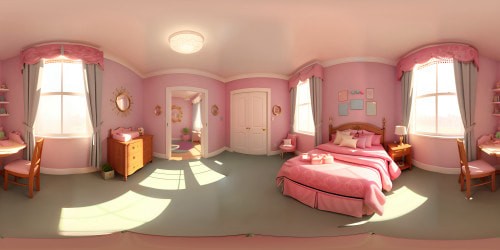 Ultra high-res VR360 view of compact, well-appointed nursery, grand crib adorned with intricate carvings, plush changing table. All bathed in soft, pastel Pixar-style coloring, magical glow. Scenes radiating soothing ambiance in VR360, a masterpiece rendering.