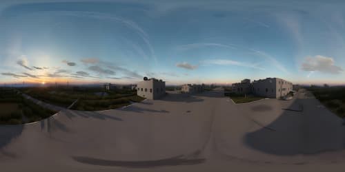 VR360, roof top view at night of ultra high-res masterpiece, decaying cityscape, post-apocalyptic devastation, abandoned vehicles, eerie emptiness, sans human presence. VR360, surreal art, weathered textures, somber palette. sky view skyline