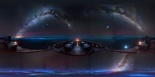 VR360 masterpiece, ultra high-res, expansive cosmic scene. A galaxy splitting open, stars pouring out like streaming cosmic currents. Milky Way's spiral arms stretching, in surreal art style. VR360 visual feast, celestial grandeur.