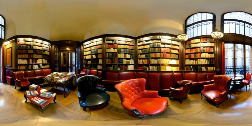 Sitting in an old leather chair surrounded by books in Paris Cafe